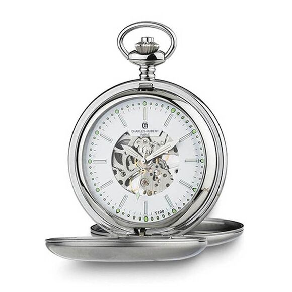 Charles Hubert Stainless Steel Double Cover Tritium Pocket Watch